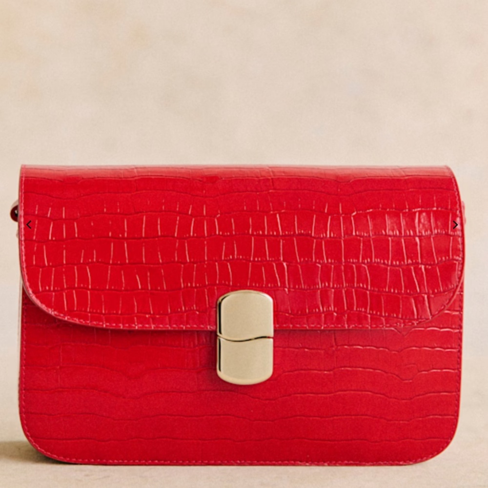 NWT! Sézane Milo Classic Bag in Red Crocodile Embossed Leather